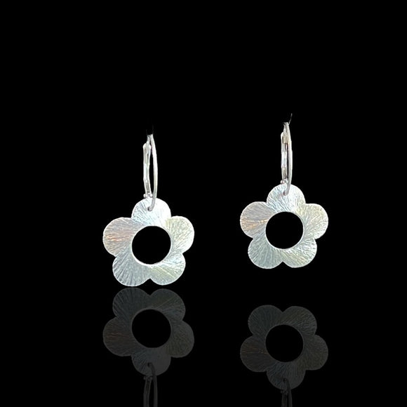 Silver Flower Hoop Earrings