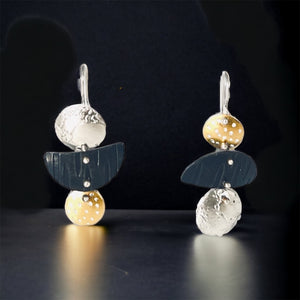 "Asymmetrical Mini"....steel, 24K gold, sterling silver dangles