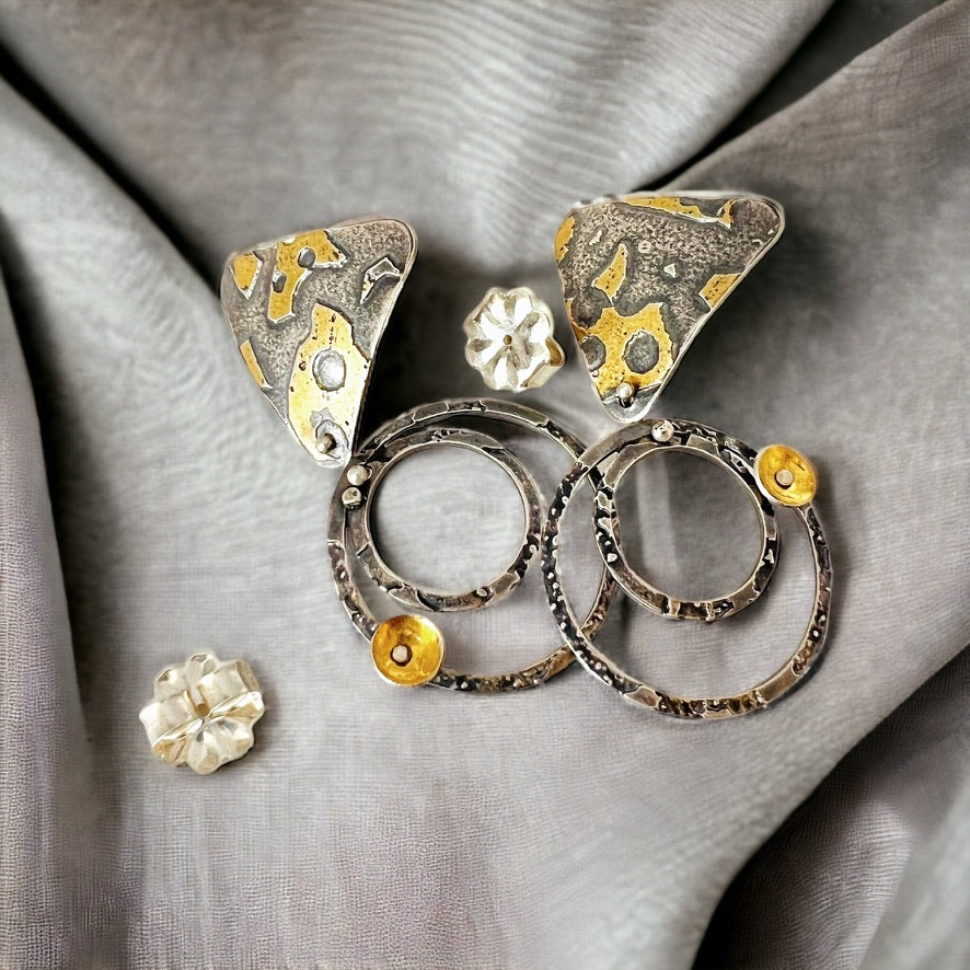 Celestial Triangle Hoops 2...24K/Sterling Post Dangles