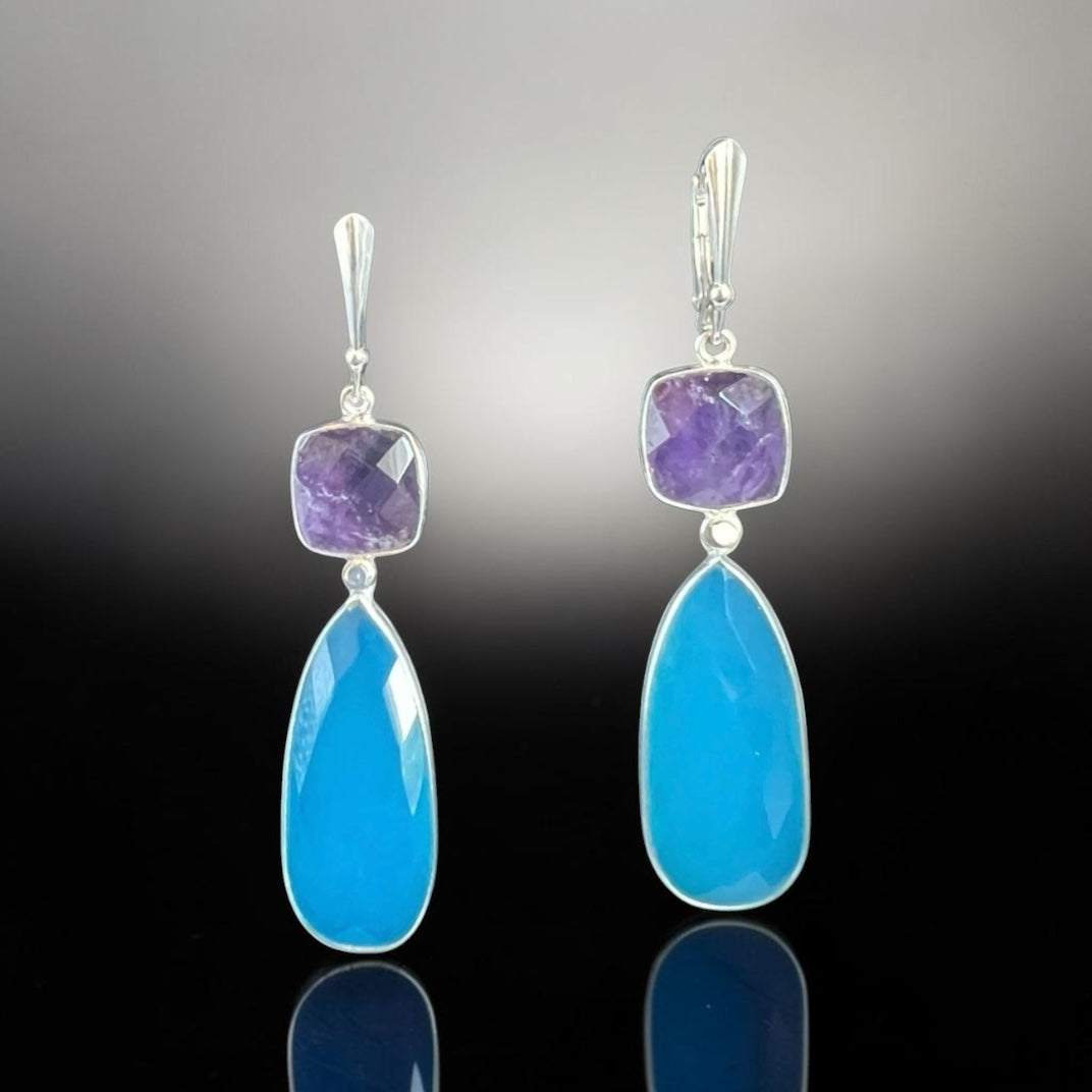 Modern, timeless and bold geometric statement dangles Amethyst