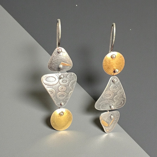 Asymmetrical and dramatic, bold earrings 24K/Sterling