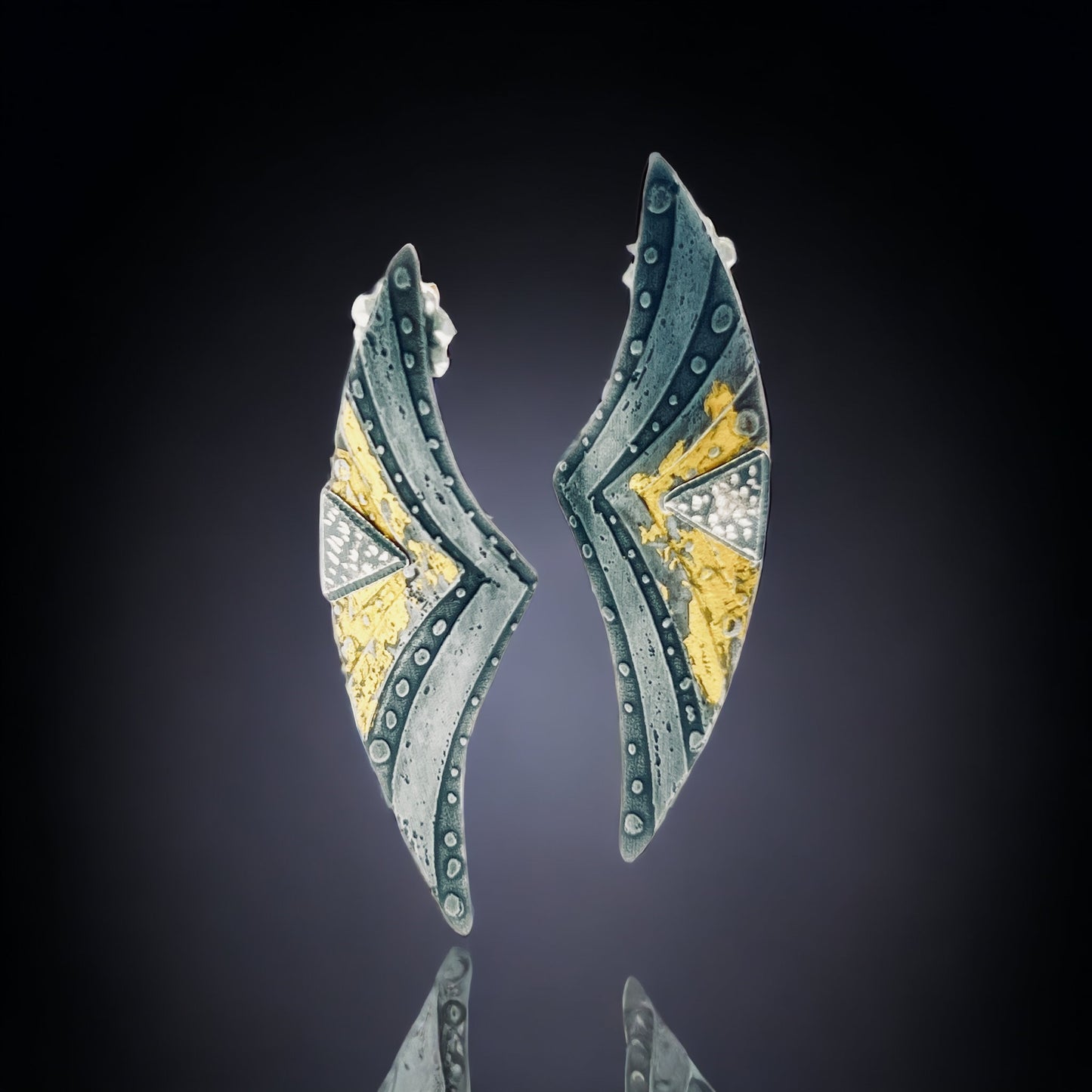 "Sunbeams"....contemporary steel and 24K gold post back earrings