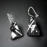 "Black Triangle Mini"....contemporary steel, fine silver dangles