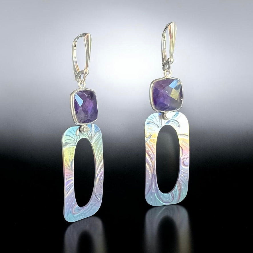 Amethyst Reflection – Titanium Dangle Earrings