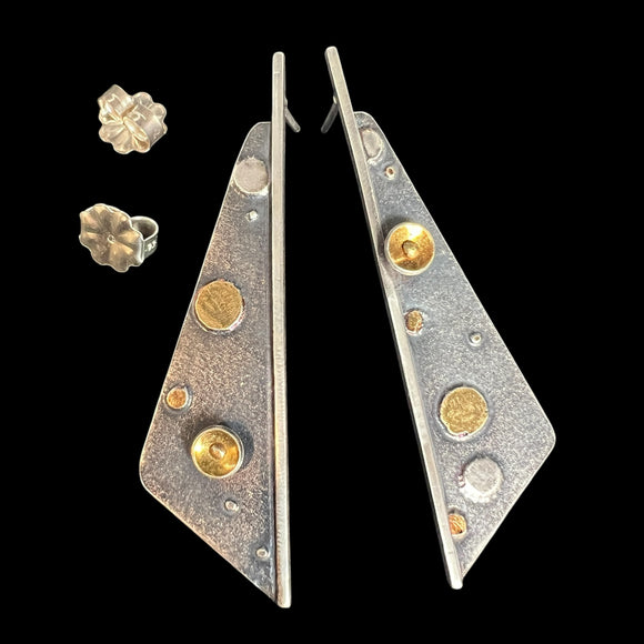 Sterling Silver and 24K Gold Long Triangular Post Earrings