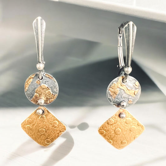 24K Gold Over Silver Circle & Diamond Earrings