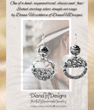 "Half Moon Asymmetrical Dangles"...Circular Sterling Etched Earrings