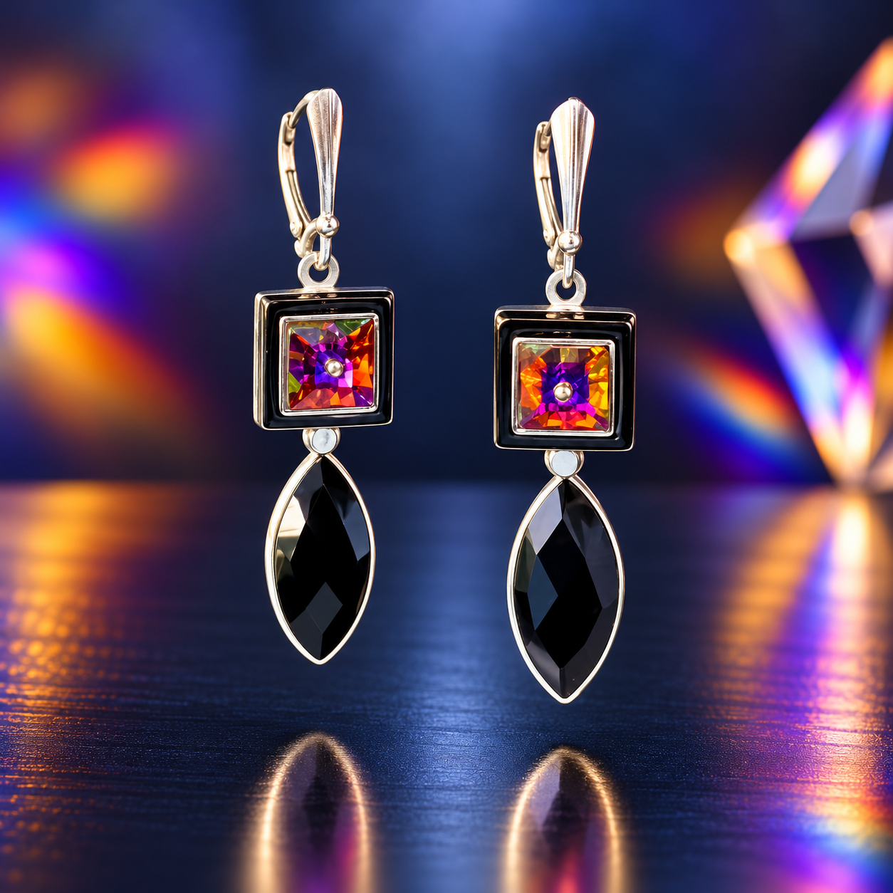 Aurora Noir – Swarovski Crystal & Black Onyx Kinetic Earrings