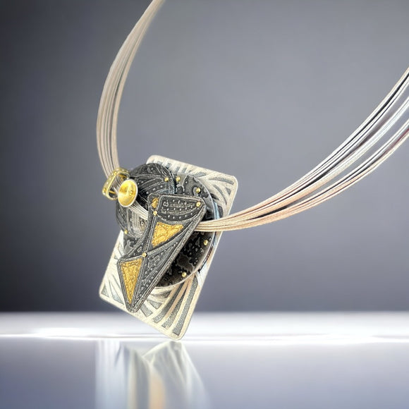 Celestial Geometry...sterling, steel and 24K gold necklace