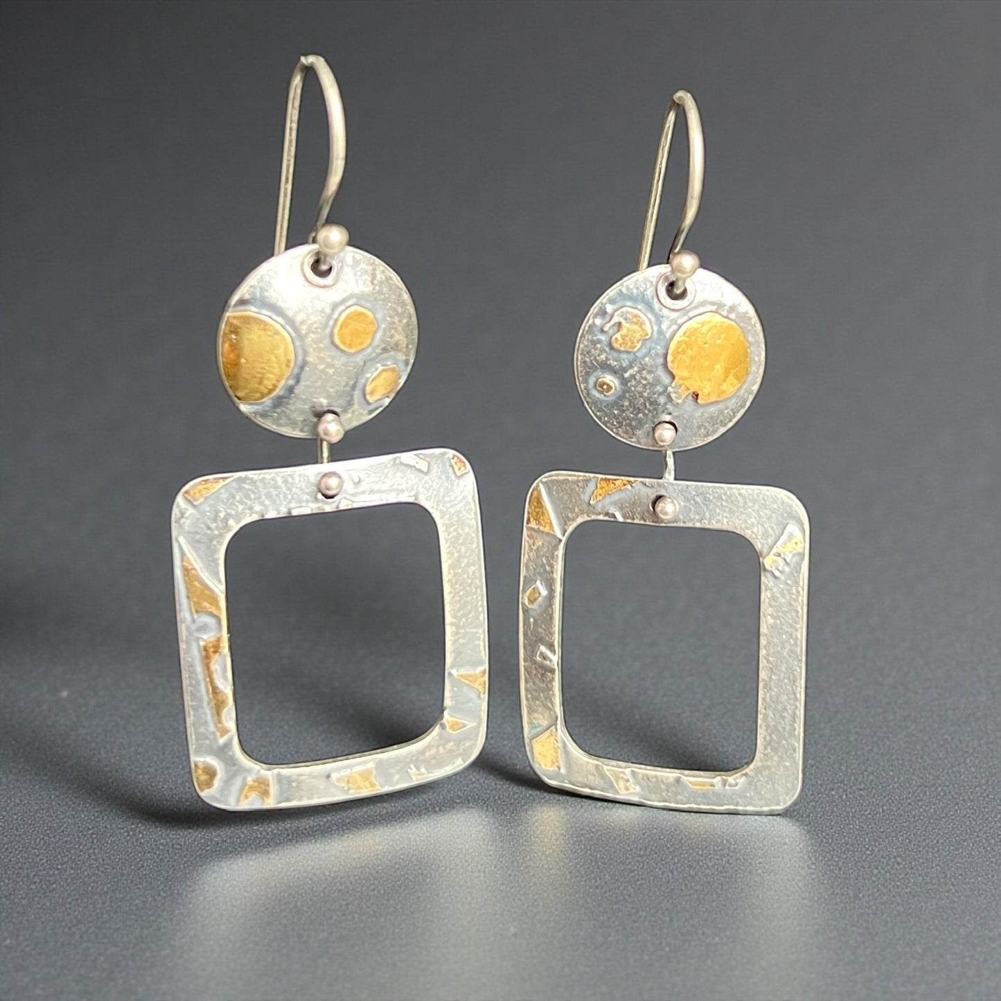 Geometric  Sterling Silver/24K Gold Earrings with Rich Patina