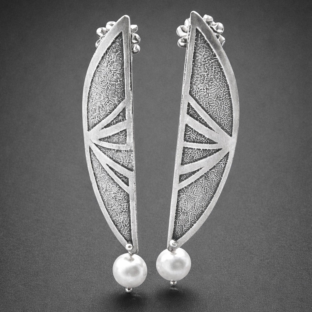 Art Deco Sterling Silver Pearl Statement Earrings | DianaHDesigns