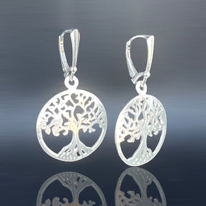 Minimalist tree of life lever back dangles in silver