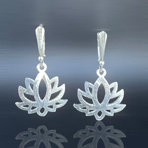 Minimalist lotus flower lever back dangles in silver