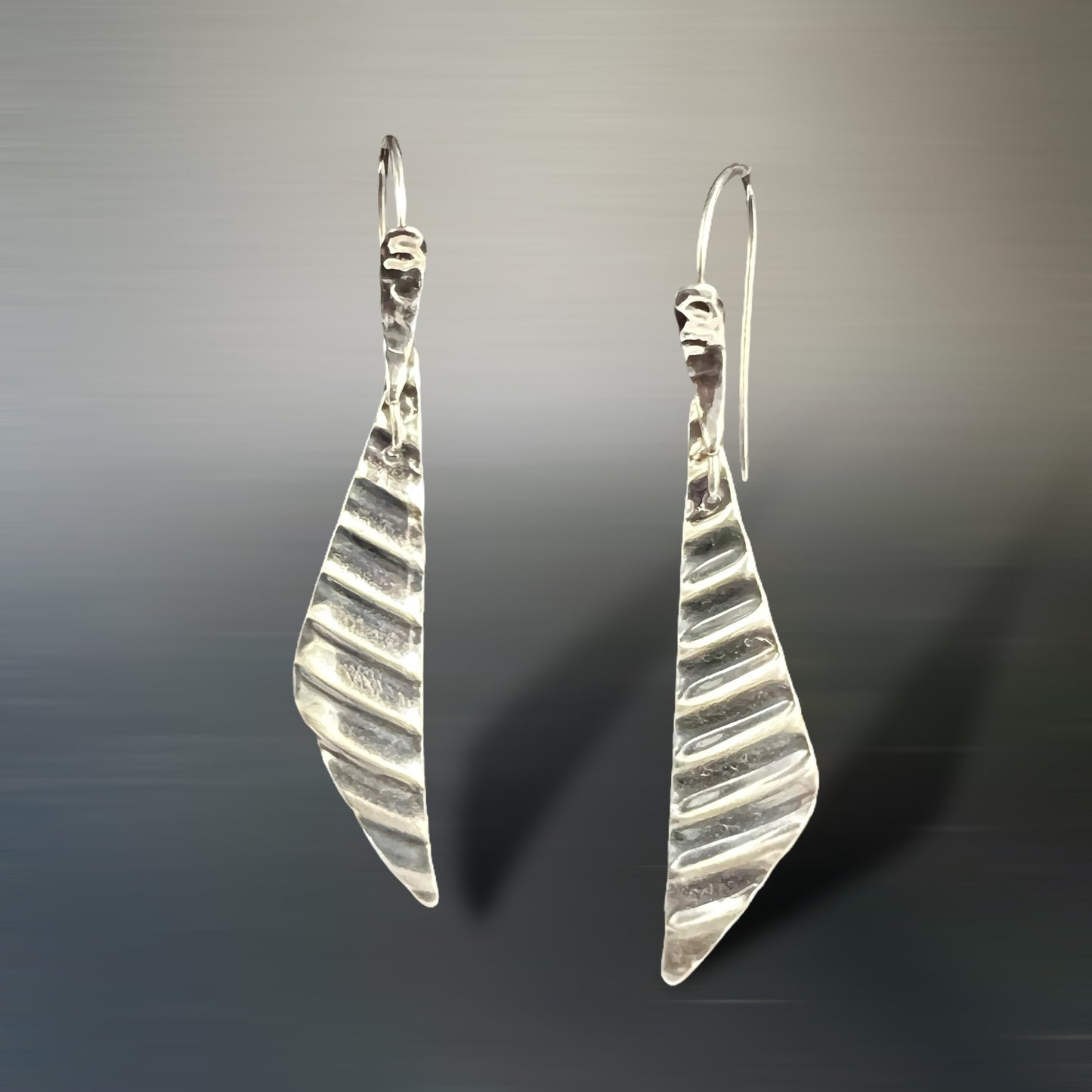 Silver and Grey Corduroy texture triangular dangles sterling silver