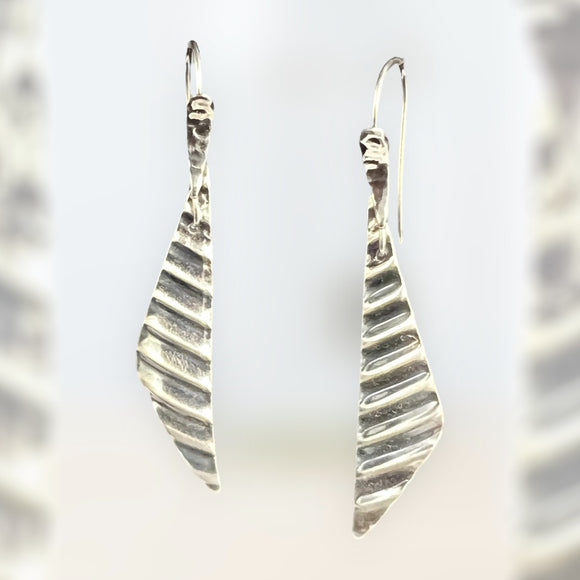 Silver and Grey Corduroy texture triangular dangles sterling silver