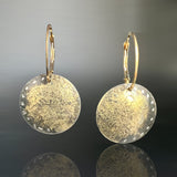 "Edgy elegance"....modern minimalist steel, 22K gold circle dangles