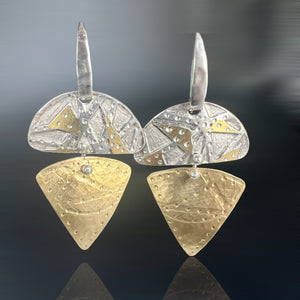 Contemporary and Elegant Geometric Dangles Sterling/Nu Gold/24K