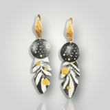 Stunning leaf shape vitreous enamel /24K gold/steel earrings