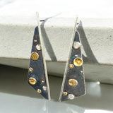 Sterling Silver and 24K Gold Long Triangular Post Earrings