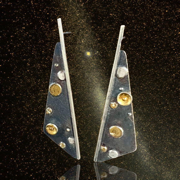 Sterling Silver and 24K Gold Long Triangular Post Earrings