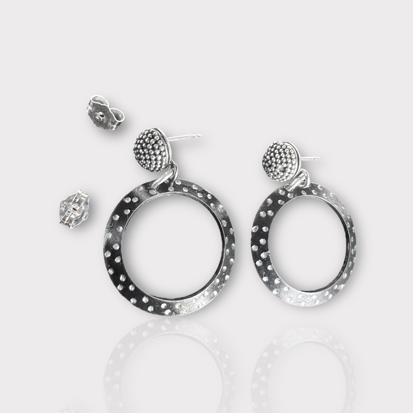 "Starry Night"....contemporary minimalist steel, sterling post dangles