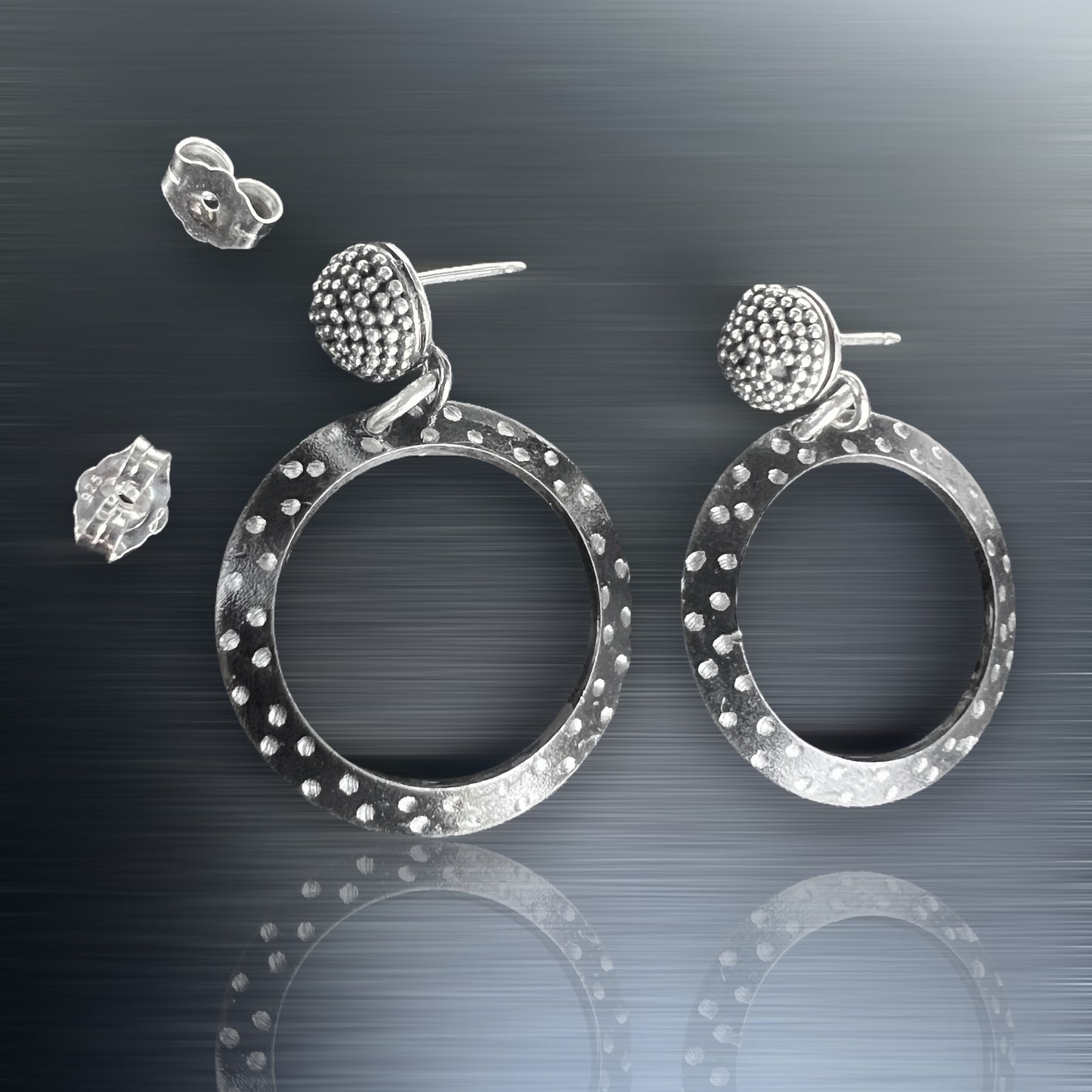 "Starry Night"....contemporary minimalist steel, sterling post dangles