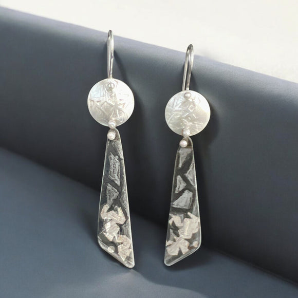 Contemporary steel, sterling, fine silver hand painted texture dangles