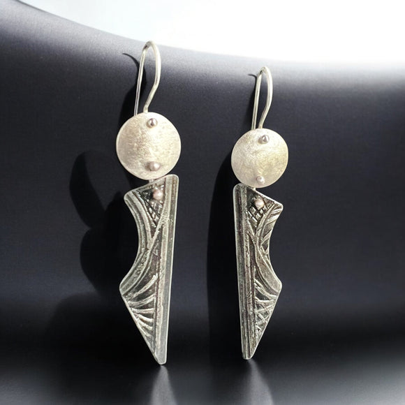 Contemporary steel, sterling hand painted texture dangles