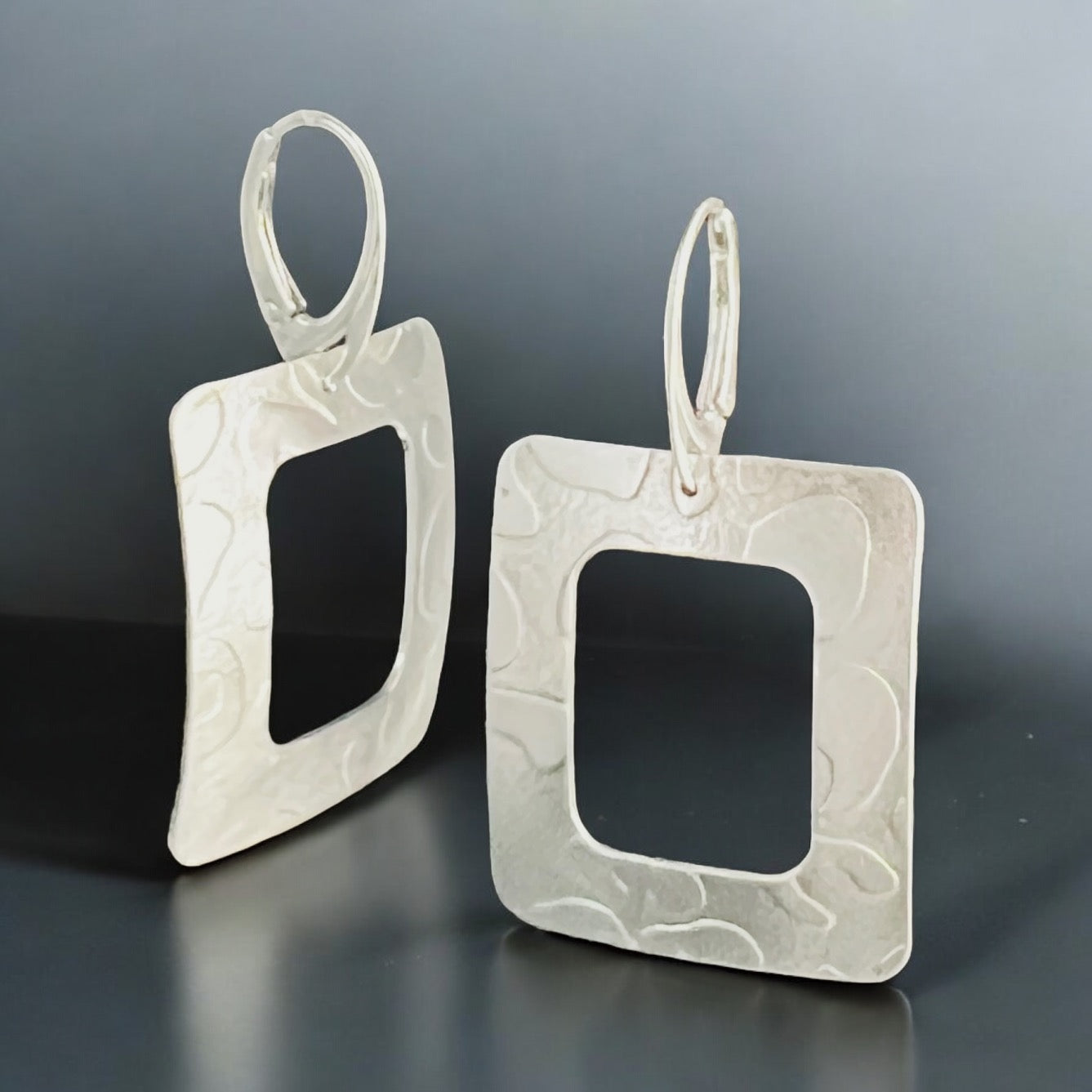 Open rectangle shape sterling silver lever back dangles