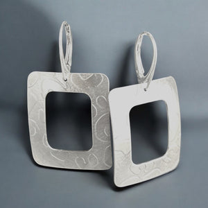 Open rectangle shape sterling silver lever back dangles