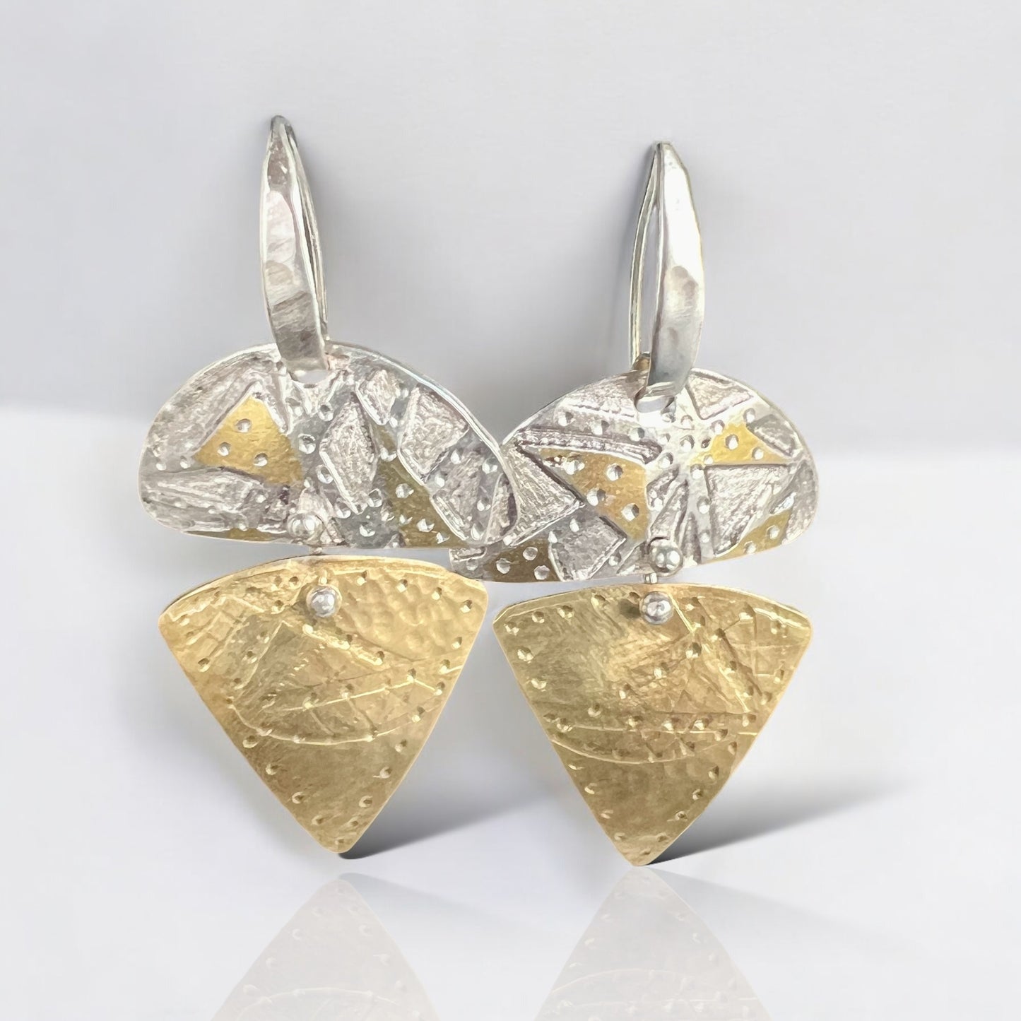 Contemporary and Elegant Geometric Dangles Sterling/Nu Gold/24K