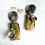 "Bold in Gold and Black 3"...Steel and Enamel dangle earrings