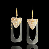 Modern bold black steel iron rectangular dangle earrings with sterling, 24K gold