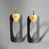 Modern bold black steel iron rectangular dangle earrings with Nu Gold