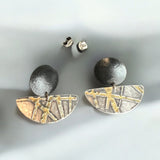 Half moon 2 part post back dangles in steel, sterling and 24K gold