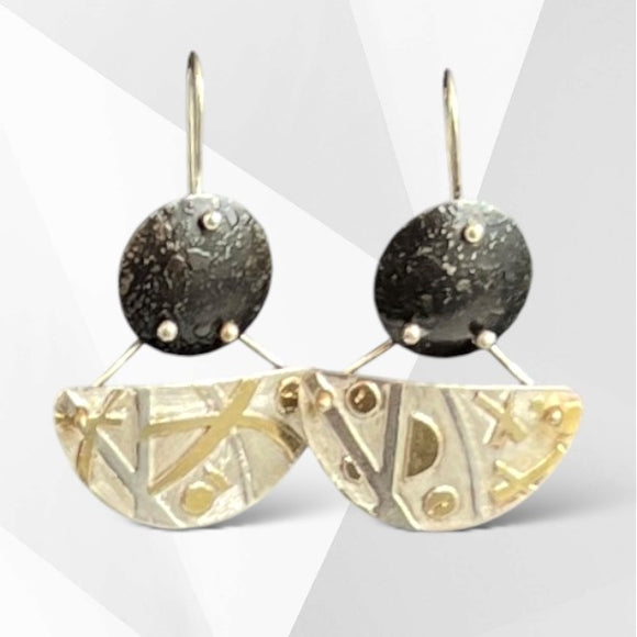 Half moon 2 part dangles in steel, sterling and 24K gold