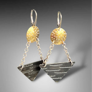 Triangle and circle 2 part dangles in steel, sterling and 24K gold