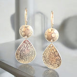 Etched sterling silver tear drop polka dot dangles