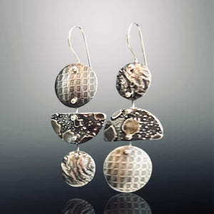 "Asymmetrical and Organic 3"...Sterling Etched Dangle Earrings