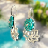 Garden Party Silver Lotus Dangles, Turquoise Glass