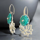 Garden Party Silver Lotus Dangles, Turquoise Glass