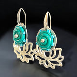 Garden Party Silver Lotus Dangles, Turquoise Glass