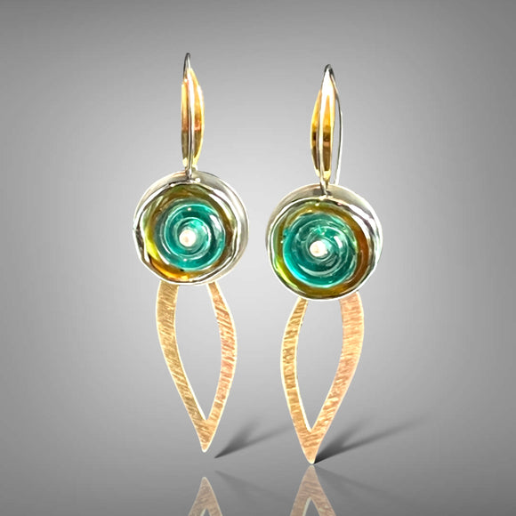 Garden Party Gold/Silver/Turquoise/Green Glass Flower Dangles