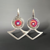 Geometric Bold Burgundy Purple Pink Silver Glass Dangles