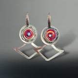 Geometric Bold Burgundy Purple Pink Silver Glass Dangles