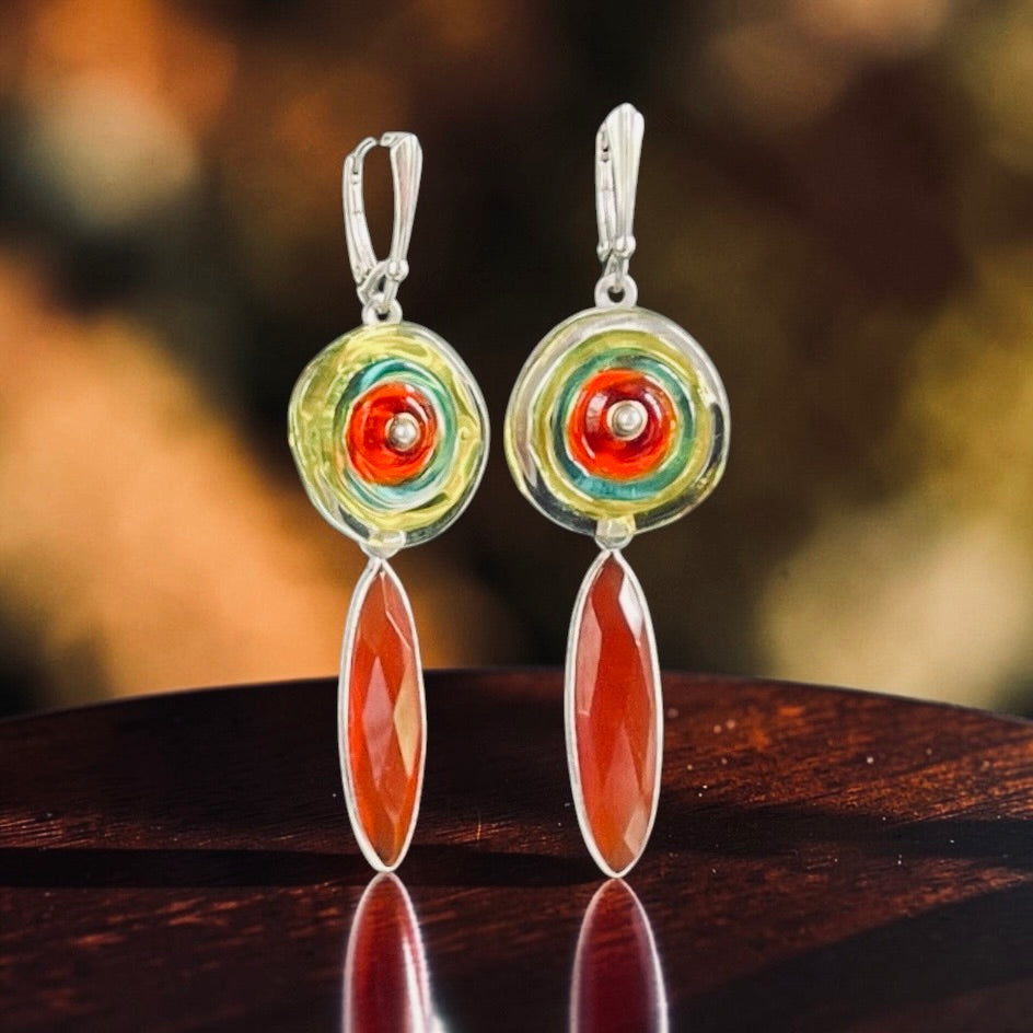 Red Onyx and Lampwork Earrings