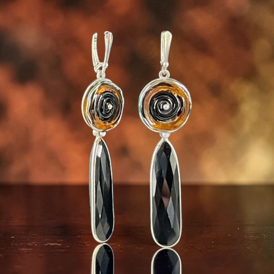 Midnight Ember Kinetic Earrings with Black Onyx Drops