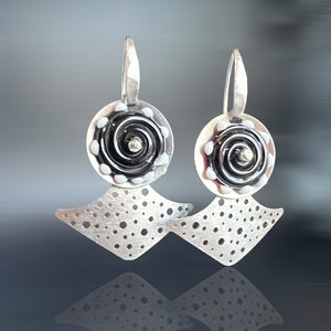 Kinetic Angular Polka Dot Black White Glass Stainless Steel/Sterling Earrings