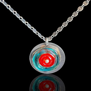 Translucent Turquoise and Orange Glass and Sterling Silver Necklace