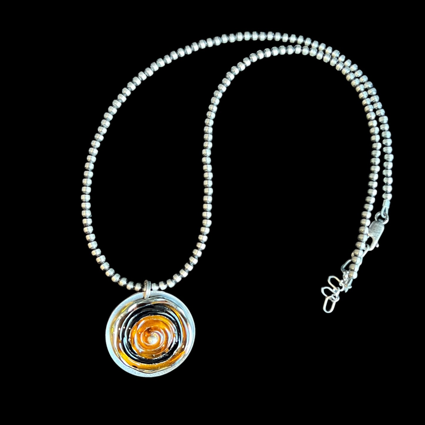 Architectural Sterling Silver Pendant Necklace – Black & Golden Glass OOAK